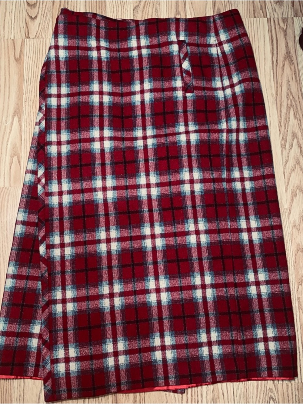 Eddie Bauer Red Plaid Midi Skirt Size 12